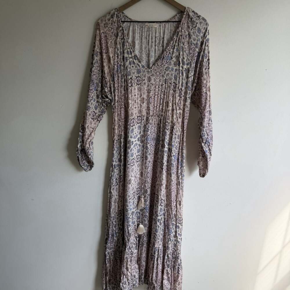 Roller Rabbit Viscose Maxi Dress Tassels Size L Lightweight Sleep Boho Casual